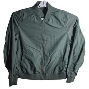 Uniqlo Bomber Jacket Olive Green Lightweight Nylon Zip Front Mens XL